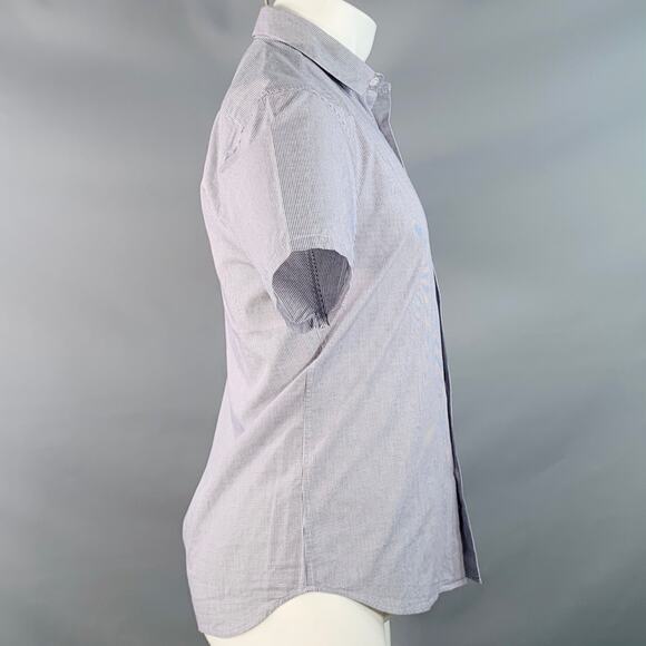 AGNÈS B. Size 38 Navy White Gingham Cotton Button Down Collar Short Sleeve Shirt - Picture 3 of 8